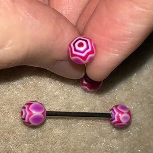 14 Gauge Hot Pink, Purple, Red and White Flower style Design Tongue Ring